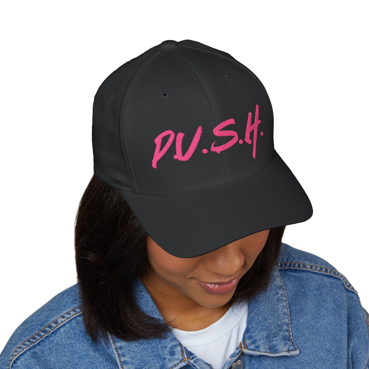 Embroidered 'P.U.S.H.' Script Baseball Cap — Motivational Pink Trucker Hat