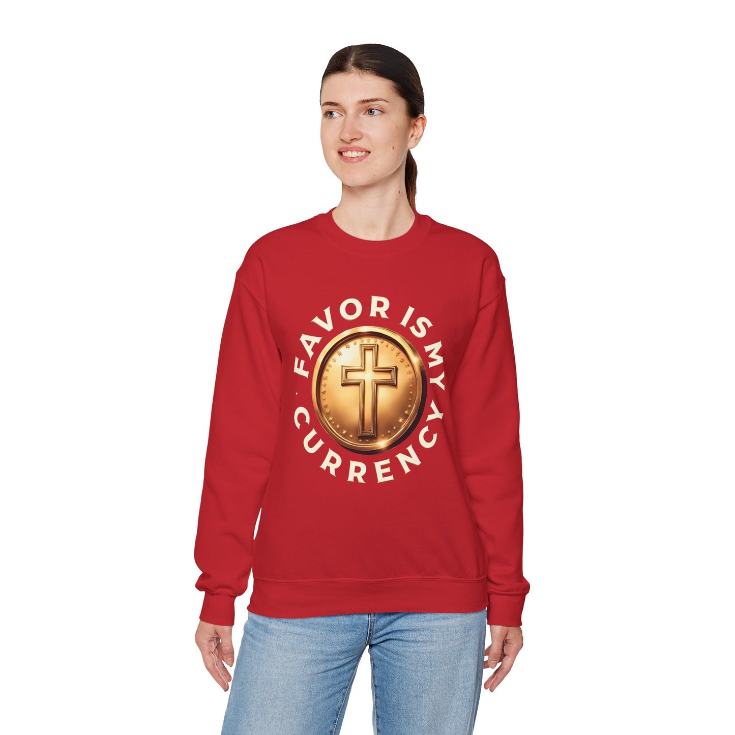 Faith-Inspired Crewneck Sweatshirt - Favor Is My Currency, Christian Apparel, Gift for Believers, Cozy Unisex Sweatshirt, [...]