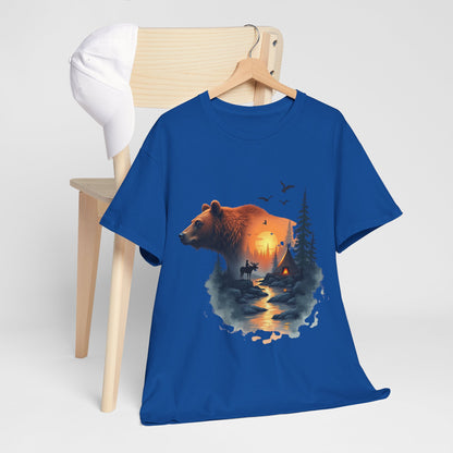 Bear Sunset Wilderness T-Shirt — Scenic Forest Cabin Graphic Tee