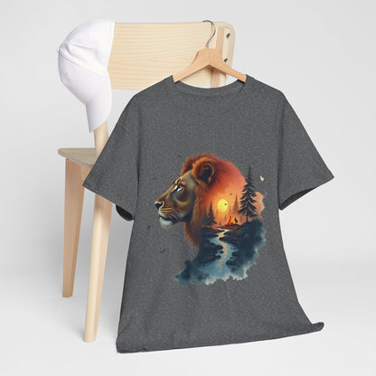 Lion Sunset Landscape T-Shirt — Wild Nature Graphic Tee
