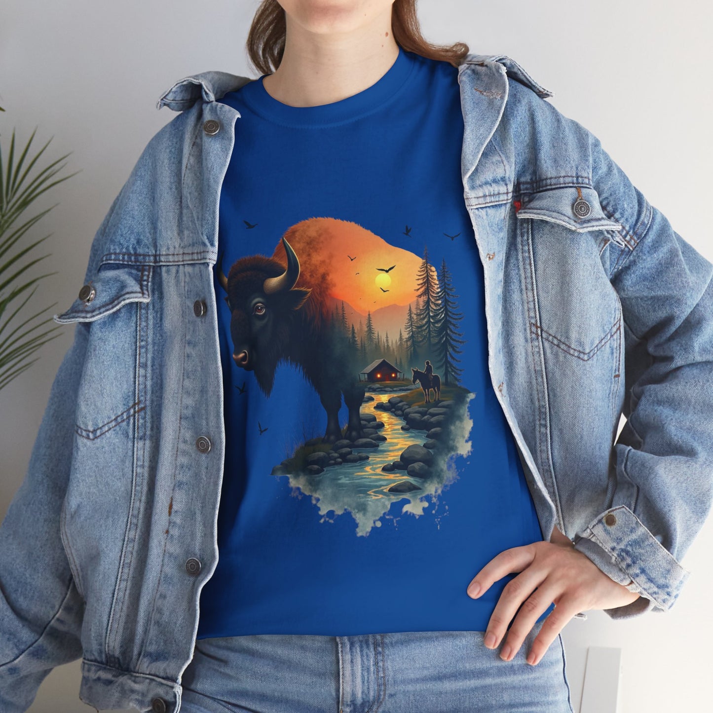 Bison Sunrise Graphic Tee — Nature Landscape Buffalo T-Shirt