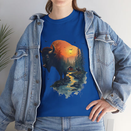 Bison Sunrise Graphic Tee — Nature Landscape Buffalo T-Shirt