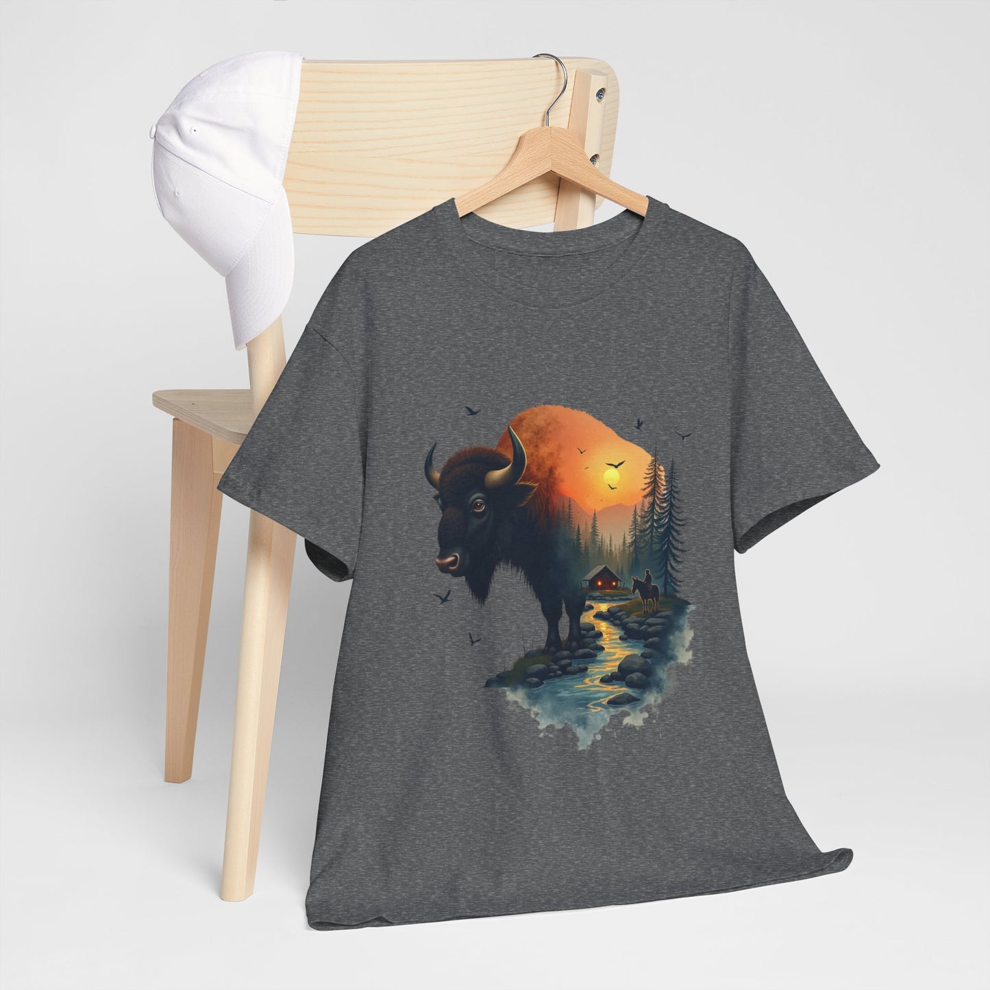 Bison Sunrise Graphic Tee — Nature Landscape Buffalo T-Shirt
