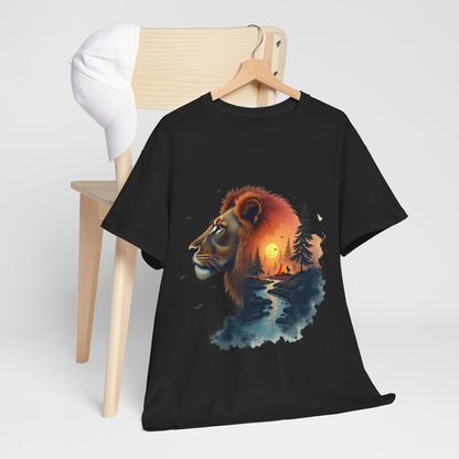 Lion Sunset Landscape T-Shirt — Wild Nature Graphic Tee