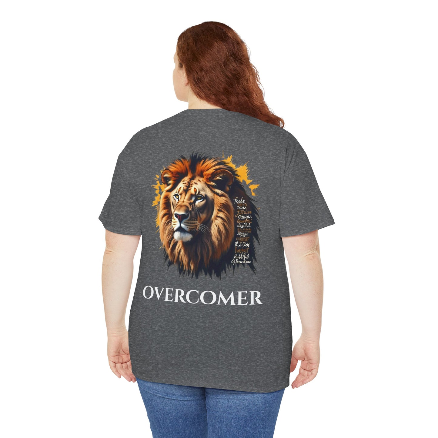 Inspirational Lion Graphic Tee, Faith-Based Shirt, Motivational Unisex Top, Perfect Gift for Lion Lovers, Overcomer Phrase Tee