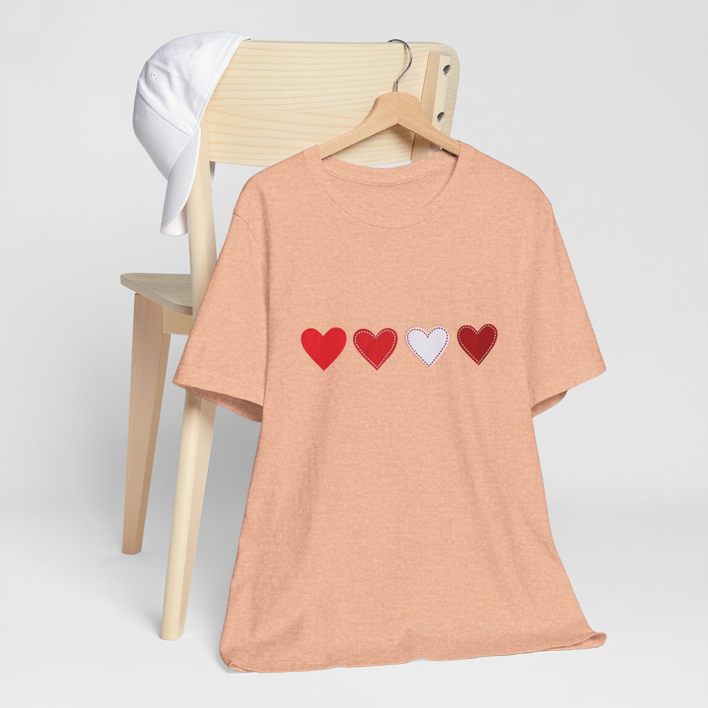 Valentine Hearts Graphic Tee — Minimal Red Heart Line Shirt