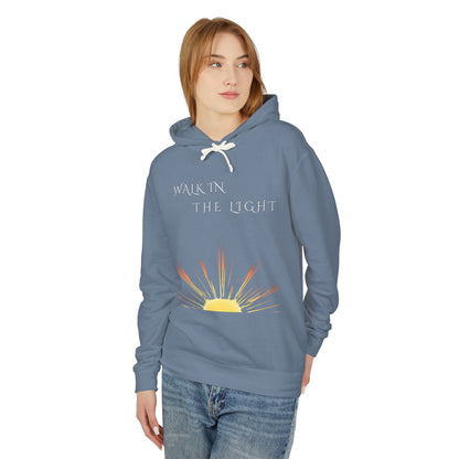 Lightweight Inspirational Hooded Sweatshirt, Motivational Gift, Cozy Autumn Layer, Unisex Casual Wear, Walk in the Light Sweatshirt
