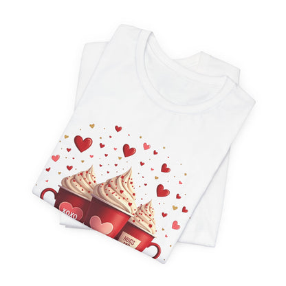 Valentine Hot Cocoa Tee — Cute Red Mugs & Hearts Coffee Shirt